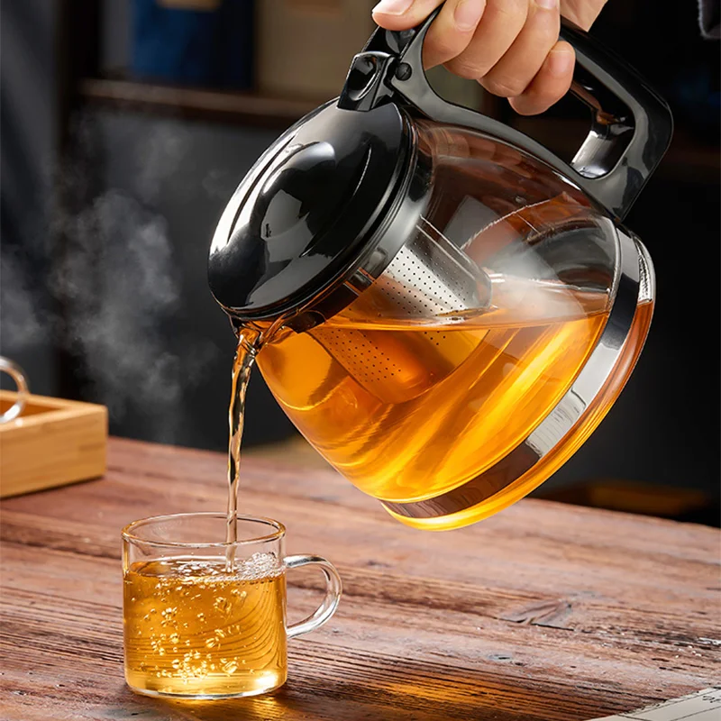 BORREY Square Heat Resistant Glass Teapot With Stainless Steel Infuser  Filter Puer Tea Kettle Clear Glass Tea Pot Cup Tea Sets - AliExpress