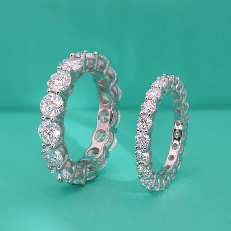 

3 5MM Real Full Moissanite Row Rings For Women 925 Sterling Silver Diamond Ring Eternity Bridal Wedding Engagement Fine Jewelry