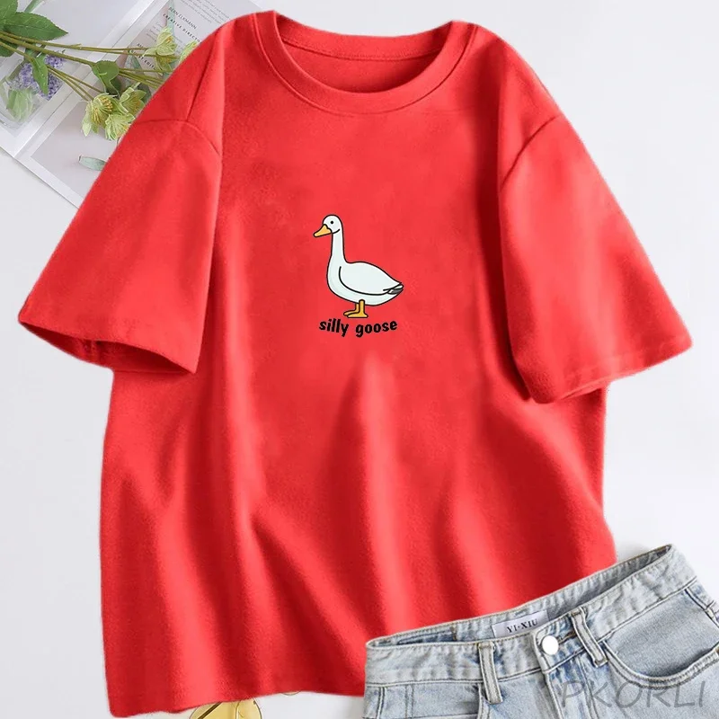 thumbnail image 1 of Camiseta de ganso Silly para mujer, ropa de moda Unisex, algodón, manga corta, Tops de ganso Fuuny, ropa estética, Verano, 1 of 4