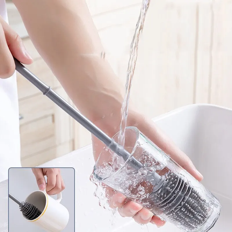 

Bottle Brush Insulation Cup Washing No Deadend Long Handled Silicone Cleaning Brush Household Multifunctional Cleaning Tools