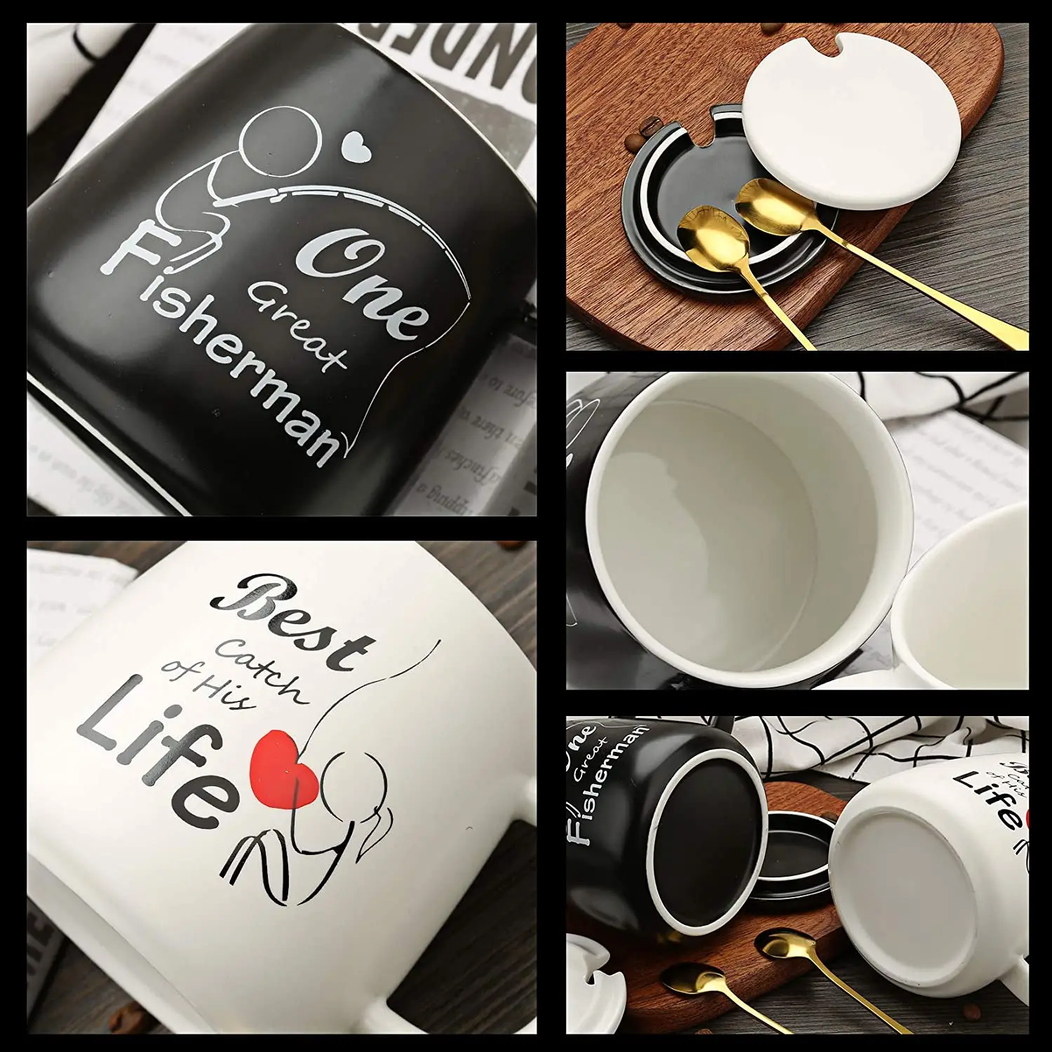 Mokken Cadeau 2 Stuk Valentijnsdag, Bruiloft, Verlovingsgeschenk, Verjaardag, Kerstcadeaus Zwart & Witte Koffiemokken