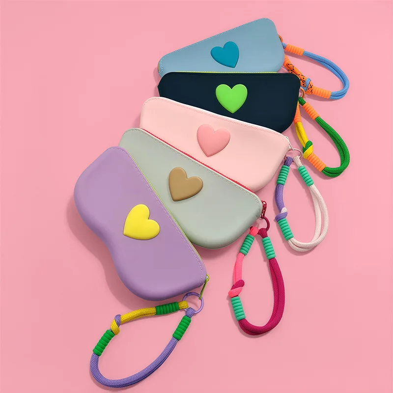 LoveHeart Silicone Zipper Glasses Bag Sunglasses Pouch Eyewear Case Soft Waterproof Glasses Storage Bag Eyeglass Protective Case