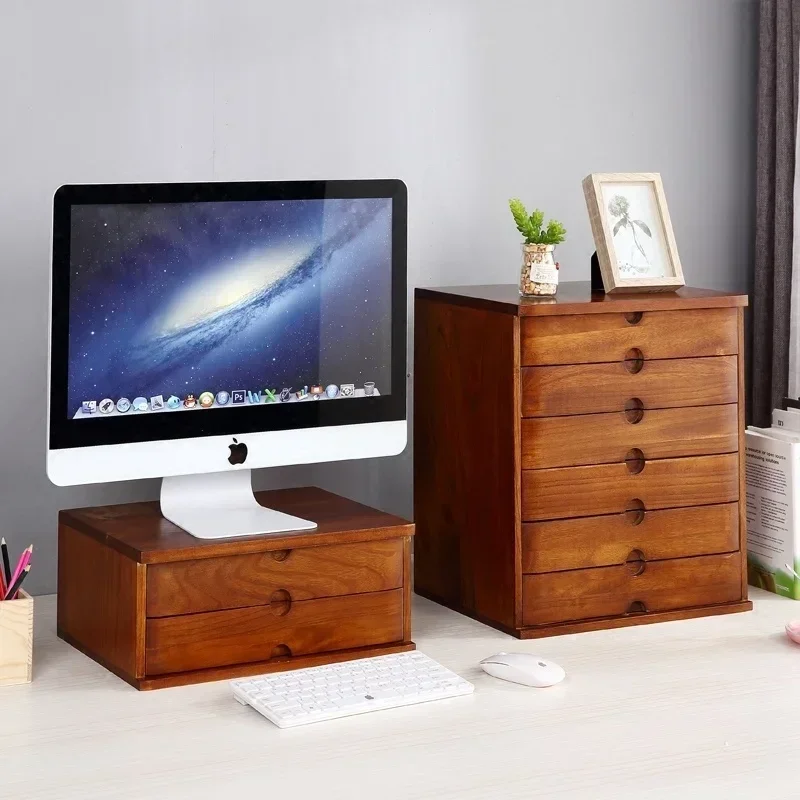 Desktop Storage Box &ndash; Wooden Drawer Organizer, Lipstick and File Storage, Desk Cabinet, Monitor Stand Increase Rack