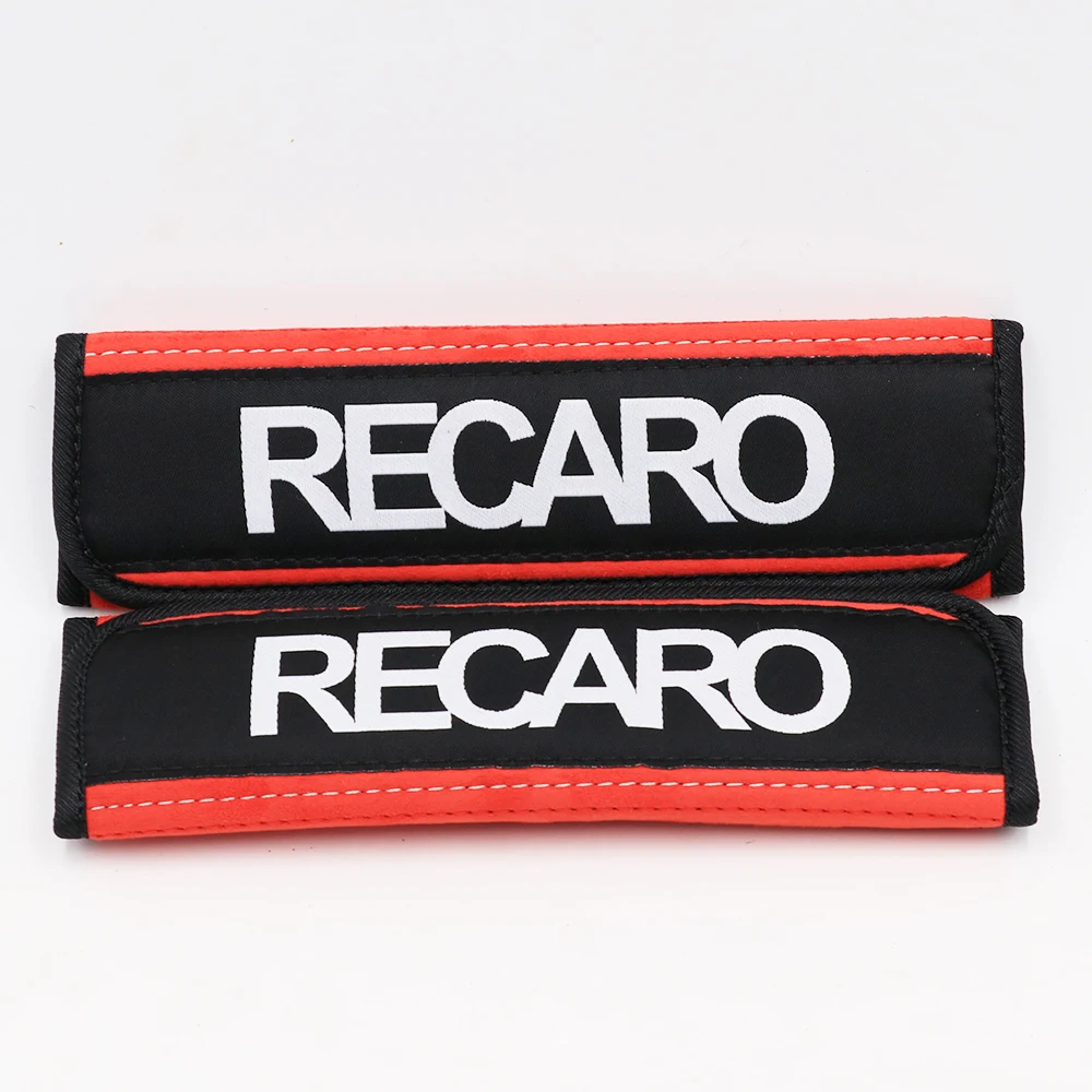 2pcs JDM Style RECARO Suede Fabric SeatBelt Cover Soft Harness Pad Seat