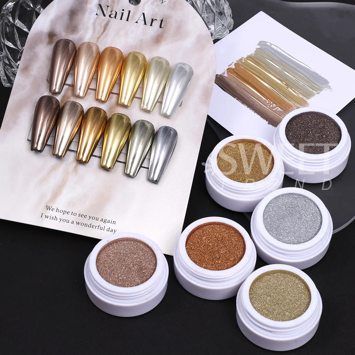 6 Color Gold Silver Chromium Nail Glitter Pigment High Quality Classic Luxury Champagne Metal Mirror Powder Gel Polish Manicure