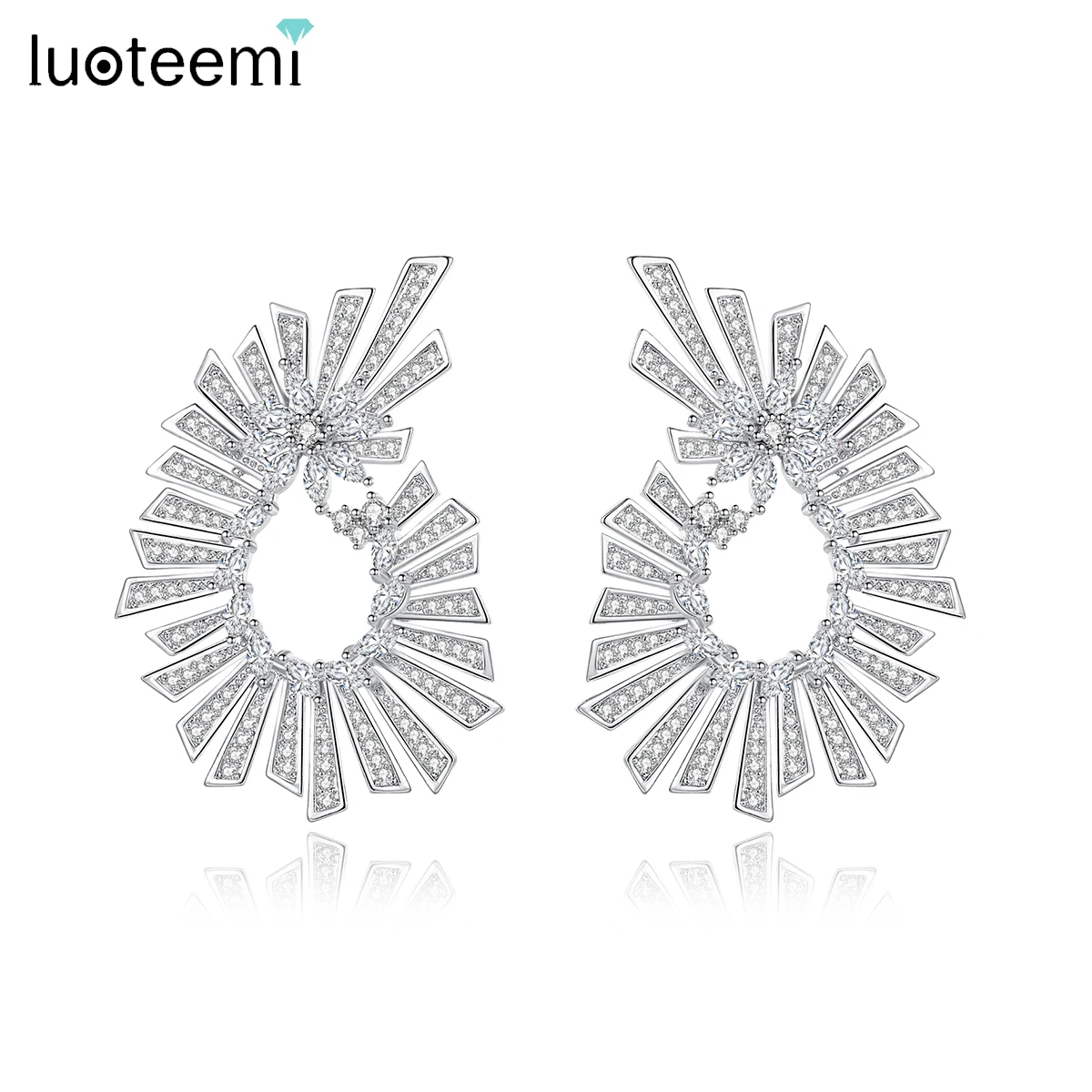 LUOTEEMI Irregular Big Round Waterdrop Full Mirco Paved Cubic Zirconia Drop Earrings for Women Wedding Bridal Fashion Jewelry