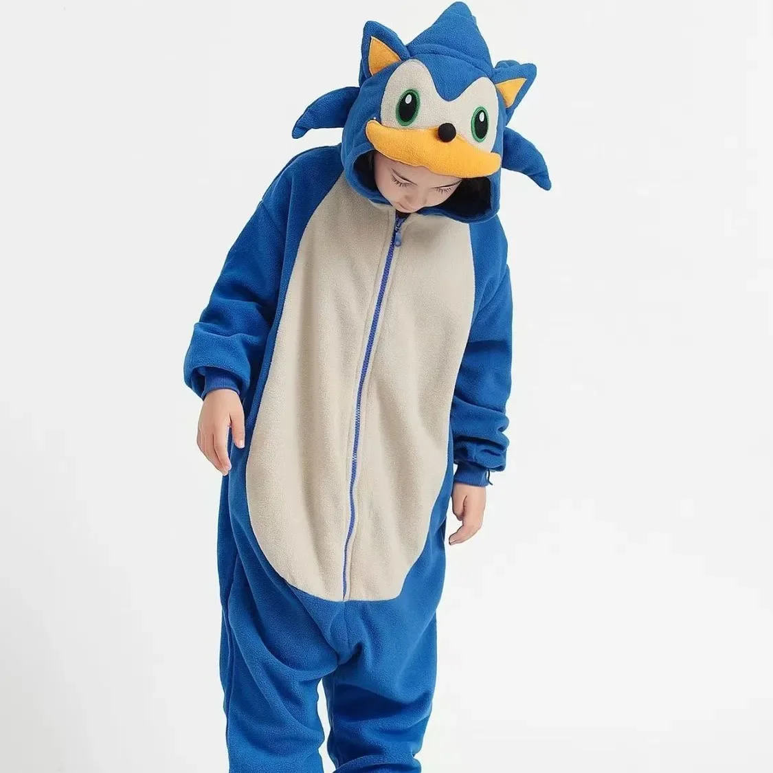 Warm Home Clothes 2025 Autumn Winter Plush Cartoon Sonic Long Sleeve Sleepwear One-Piece Suit for Men And Women