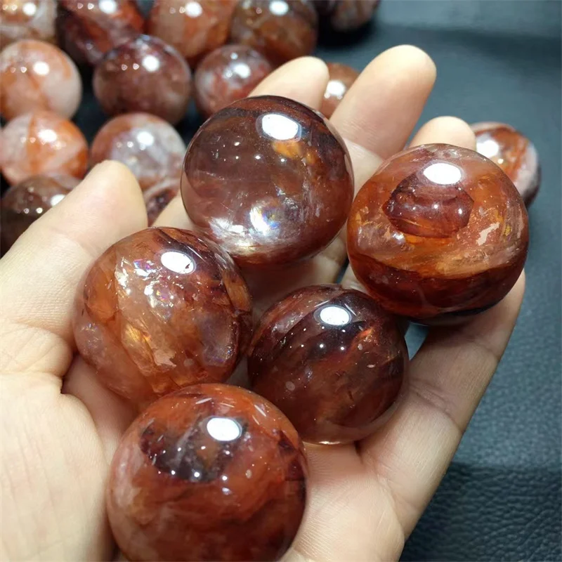 100g Red Fire QUARTZ Hematoid Crystal Polished sphere Ball Healing 2