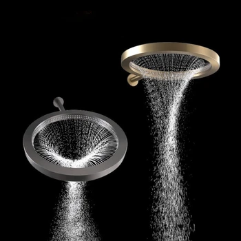 แปรงสีทอง/Gunmetal/สีดำด้านหัวฝักบัวห้องน้ำหัวฝักบัวอาบน้ำกลมหัวฝักบัวขนาดใหญ่สเปรย์ด้านบนอุปกรณ์ห้องน้ำ 1