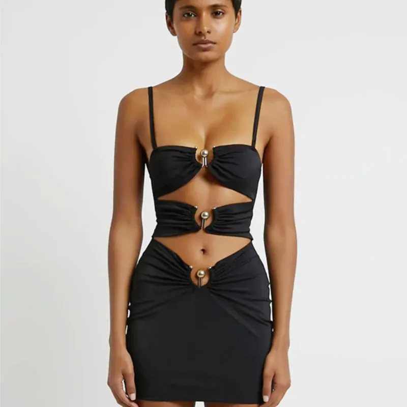 

Женское сексуальное черное платье на бретелях-спагетти без рукавов, с V-образным вырезом, мини-бандаж, облегающее платье знаменитости, Клубное платье