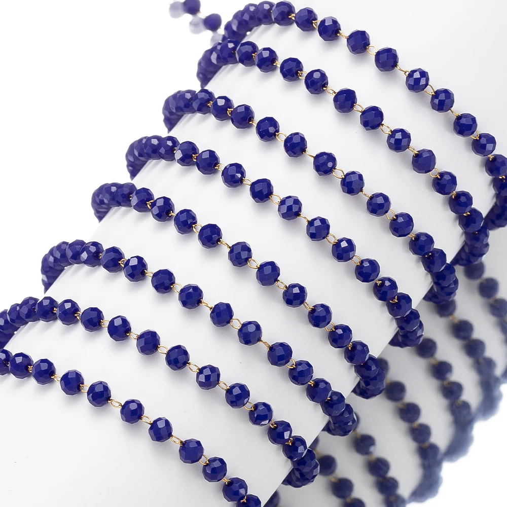 1 Meter Royal Blue Crystal Stone Edelstahlkette Rosa Perlenketten für Halskette Armband Fußkettchen Kette Schmuckherstellung DIY – Detail 11