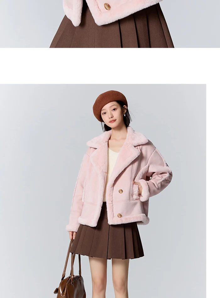 Chaqueta de mujer de gamuza sintética de piel de conejo sintética cálida de invierno nueva solapa estilo motociclista chaqueta holgada retro