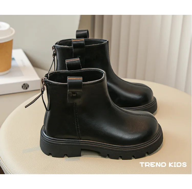 Mädchen-Lederstiefel, Schwarz, Braun, Kinder-Chelsea-Stiefel, rutschfest, modisch, kurze Kinderstiefel für Jungen, Großbritannien, PU, 2025, neue runde Zehen – Detail 12