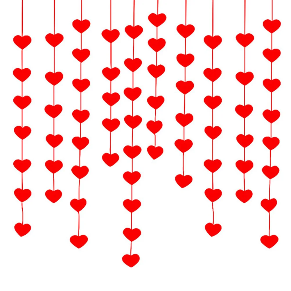 

10 PCS Red Heart Garland Pull Flag Heart-shaped Valentine Valentines Day Decoration Cloth