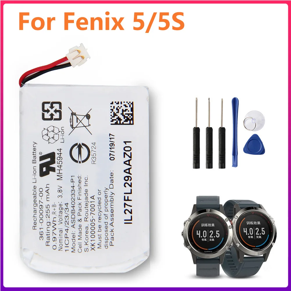 

Original Battery 361-00097-00 For Garmin Fenix 5 Fenix 5S 5X 361-00096-00 361-00098-00 Authentic Battery 255mAh