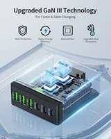 100W 6-Port GaN Quick Charge Hub - PD 3.0 Type C and USB A Charging Case - for Cell Phone Tablet Laptop - Image 6