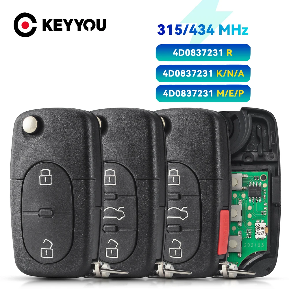 Keyyou 2/3/4 Pulsanti Per Audi A3 A4 A6 A8 B5 Tt Rs4 Quattro 1994-2004 Vecchi Modelli 315/433Mhz Id48 Chip Hu66 Chiave A Distanza Auto