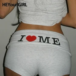 HEYounGIRL Y2K Letter Pritn Women Shorts Light Gray Low Rise Skinny Cute Mini Shorts Casual Basic Sexy Homewear Summer Outfits
