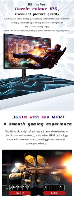 TITAN ARMY 25 inch IPS HDR400 display 360hz/1ms game monitor Type-C reverse  power supply built-in speaker rotary lifting base - AliExpress