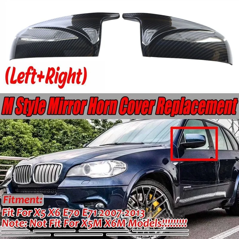 

A Pair Carbon Fiber Style Mirror Cover Car Door Side Rearview Mirror Cap Cover For BMW X5 X6 E70 E71 2007-2013
