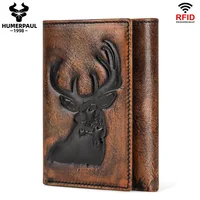 Men's Wallet 3D Deer Relief Pattern Short Multi-Card Slot Wallet Male Casual Purse RFID Trifold Business Card Holder Wallets 1