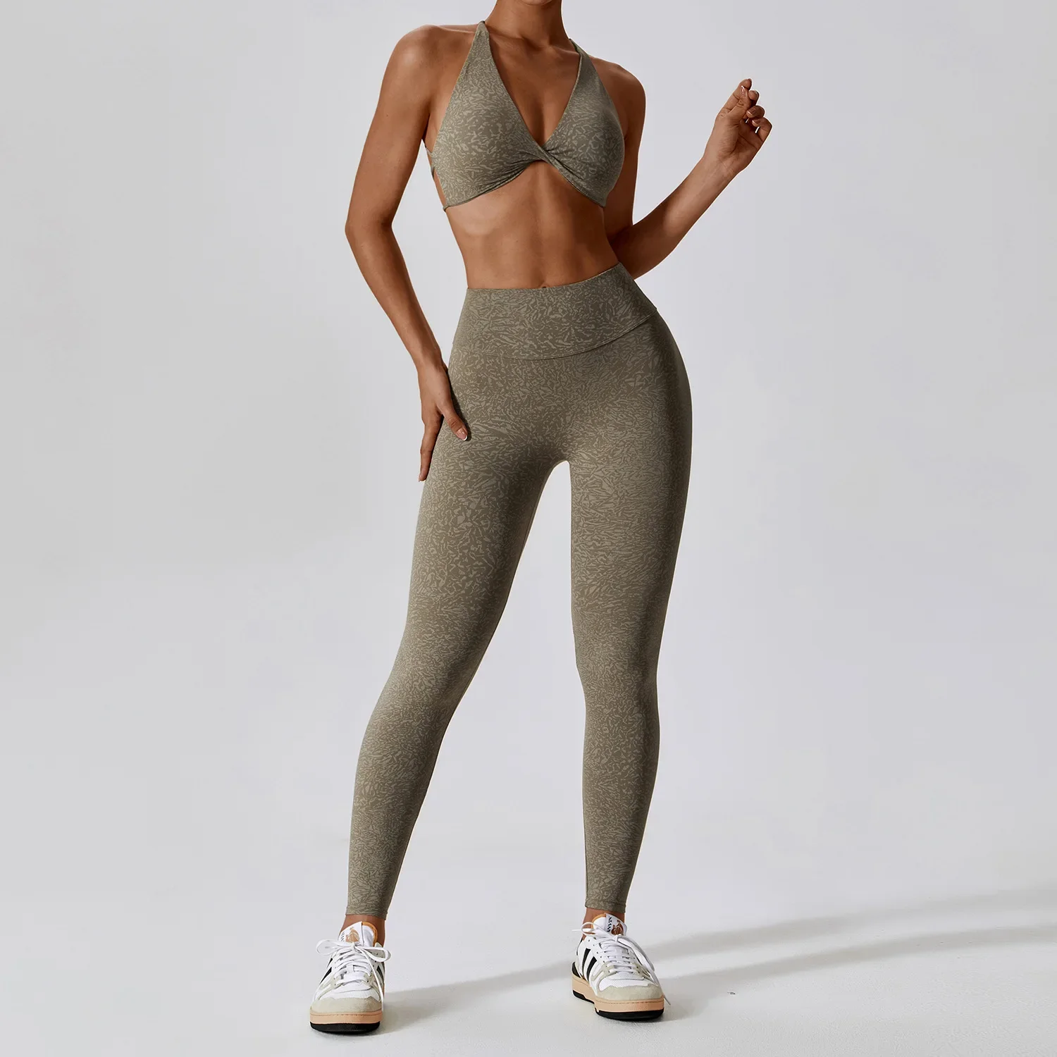 

Printed Nude Yoga Set Broken Flowers Quick Dry Running Exercise Fitness Yoga Suit Women