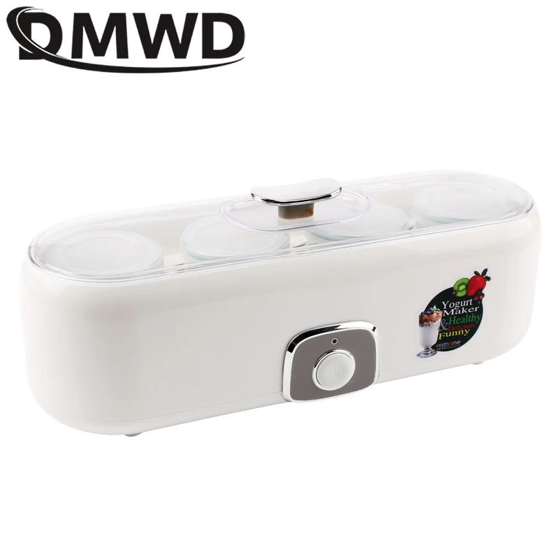 DMWD Electric Yogurt Maker With 4 Glass Cups Automatic Leben Yoghurt Rice Wine Machine Buttermilk Sour Cream Natto Fermenter