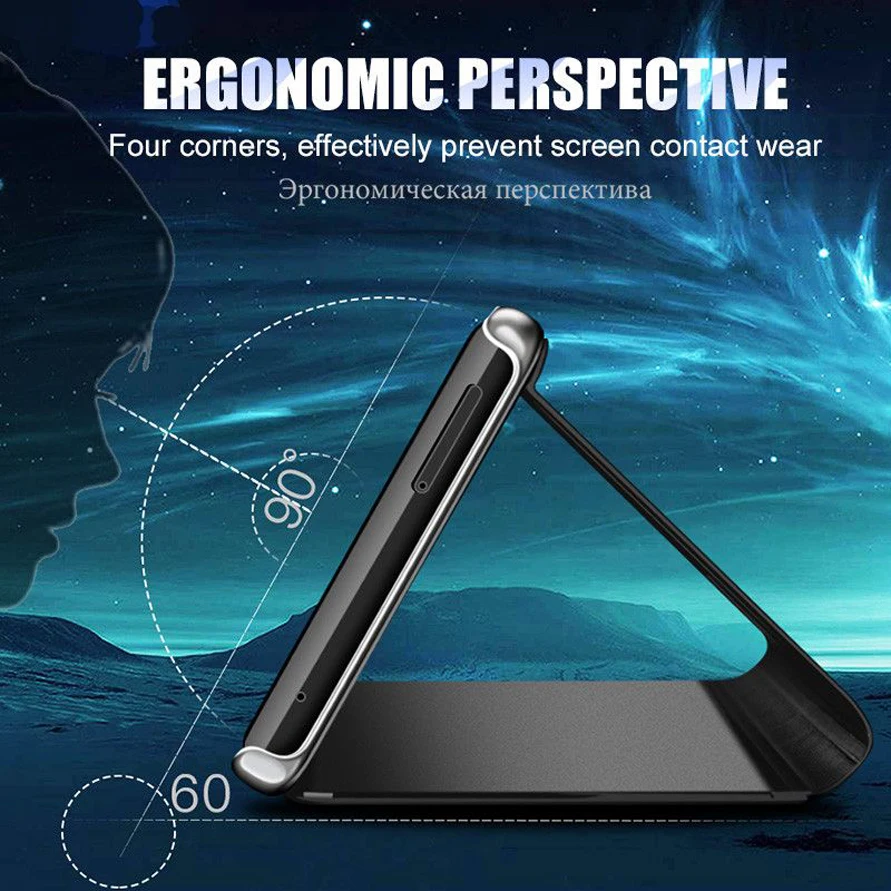 Book Case 2018 Flip Cover Shell Plating Mirror Luxury for Huawei P20 P30 Lite Mate 10 20 Pro Honor 10 Lite P Smart Plain phone case smart mirror flip case