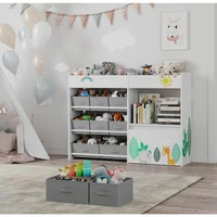 Toy Storage Organizer, Toy Bookshelf with 10 Fabric Bins and Movable Chest, Storage Cabinet for Playroom, School Bookcases 1