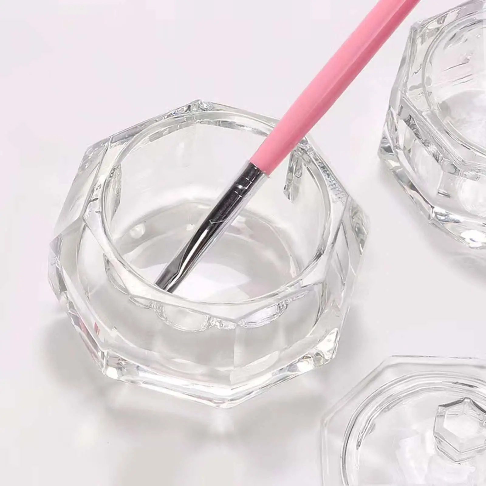 Nail Art Acrylic Liquid Dish Bowl with Lid Glass Crystal Cup