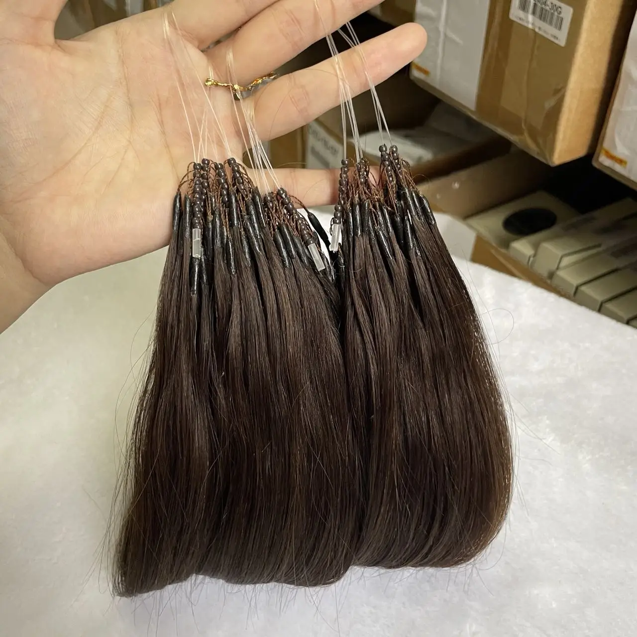 2# Human Hair 8D Extensions Darkest Brown Micro Beads Hair 12" 16" 20" Micro Loop Ring 50pcs/pack