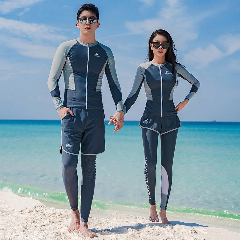 Men's 3pcs/set Long Sleeve Rash Guard Shirts+Leggings+Trunks Surf Swim Tops+Bottoms Quick Dry UV Sun Bathing Suits Wetsuits Skin