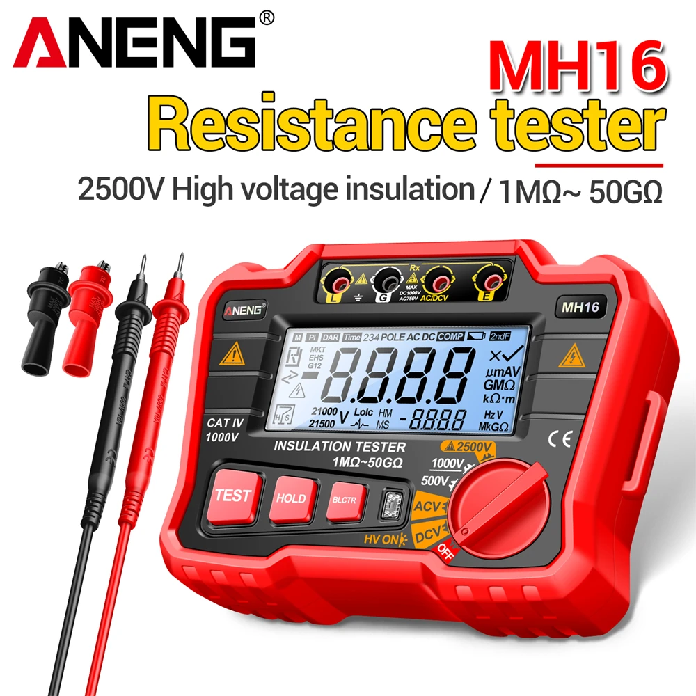 Resistance Tester ANENG MH16 Ohmmeter Digital Megohmmeter AC/DC Voltage Tester Resistance 2500V Testing Display Resistor Tools resistance tester voltage tester