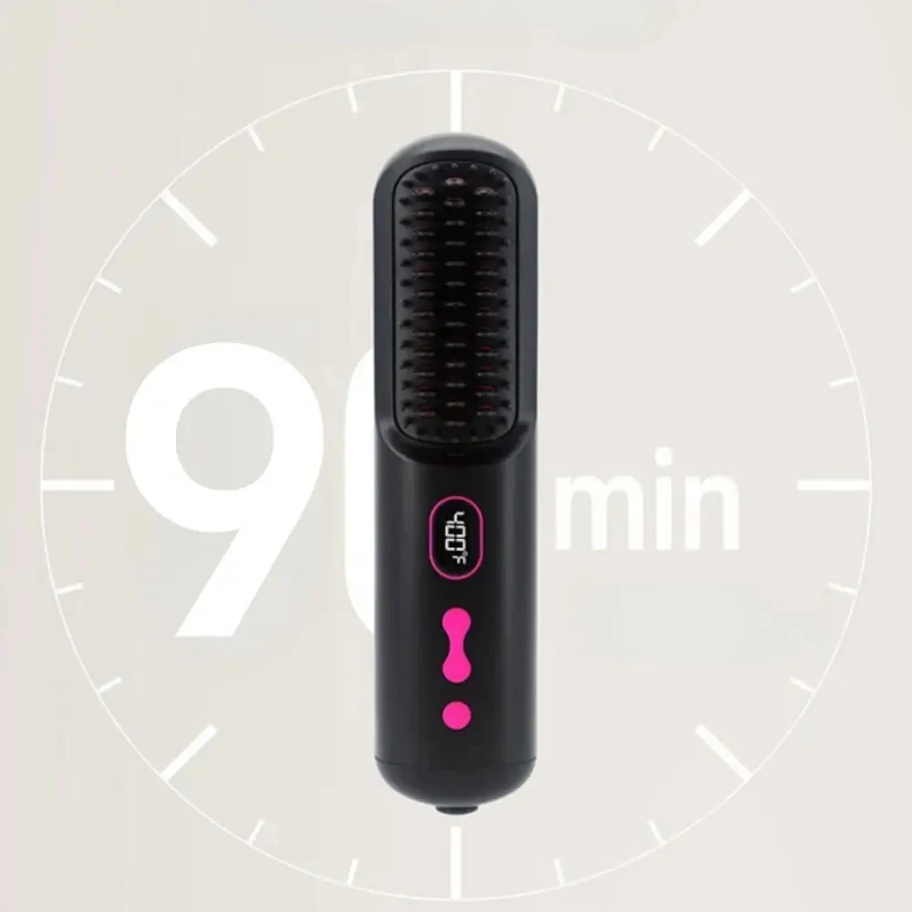 2 in 1 Negative Ion Wireless Hair Straight Comb 10000MAH USB Rechargeable Cordless Portable Hair Straightener Brush 4