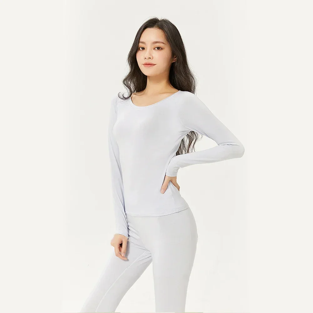 Ohsunny Women's Thermal Underwear Clothing Set Solid Autumn Winter Clothes Warm Intimates Long Johns 2 Pieces Home Lingerie