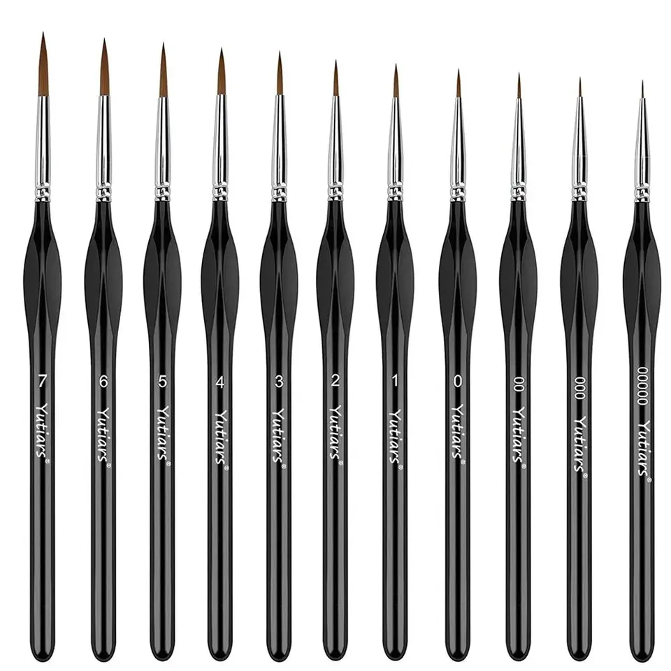 LacyMC Set di 6 pennelli per pittura in miniatura, con manici triangolari, mini pennelli per pittura acrilica, acquerello, olio, viso, unghie, modellini in scala