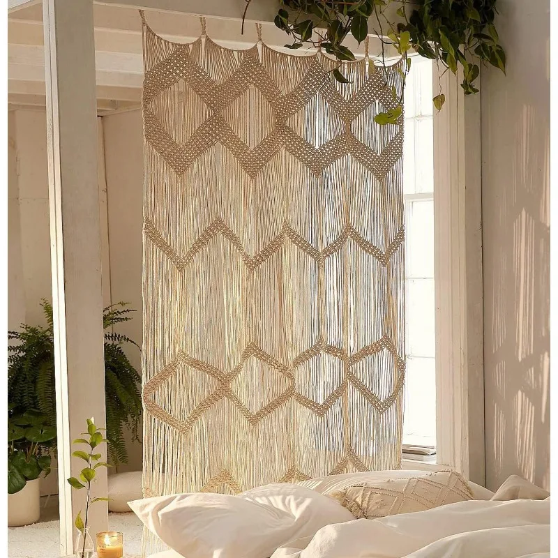 Macrame Curtain Window Macrame Room Divider Doorway Curtain Boho Wall Hanging Living Room Bedroom Decor 42" W x 75" H