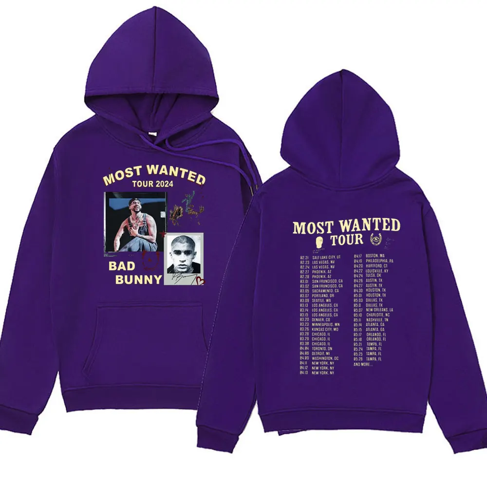 Rapper Bad Bunny Most Wanted Tour 2024 Hoodies Men Women Stylish Retro Harajuku Streetwear Long-sleeved Sweatshirt Male Hoody