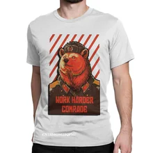 Camisetas con estampado de oso soviético para hombre, ropa de algodón puro con estampado de animales divertidos, camisetas divertidas de cuello redondo Harajuku de talla grande