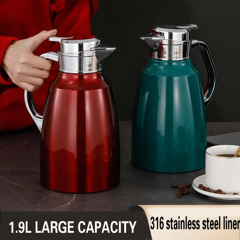 

316 Stainless Steel Insulated Kettle Tea Pot Double-layer Vacuum Hot Water Jug 1.9L Large Capacity Insulated Jug Coffee Thermos