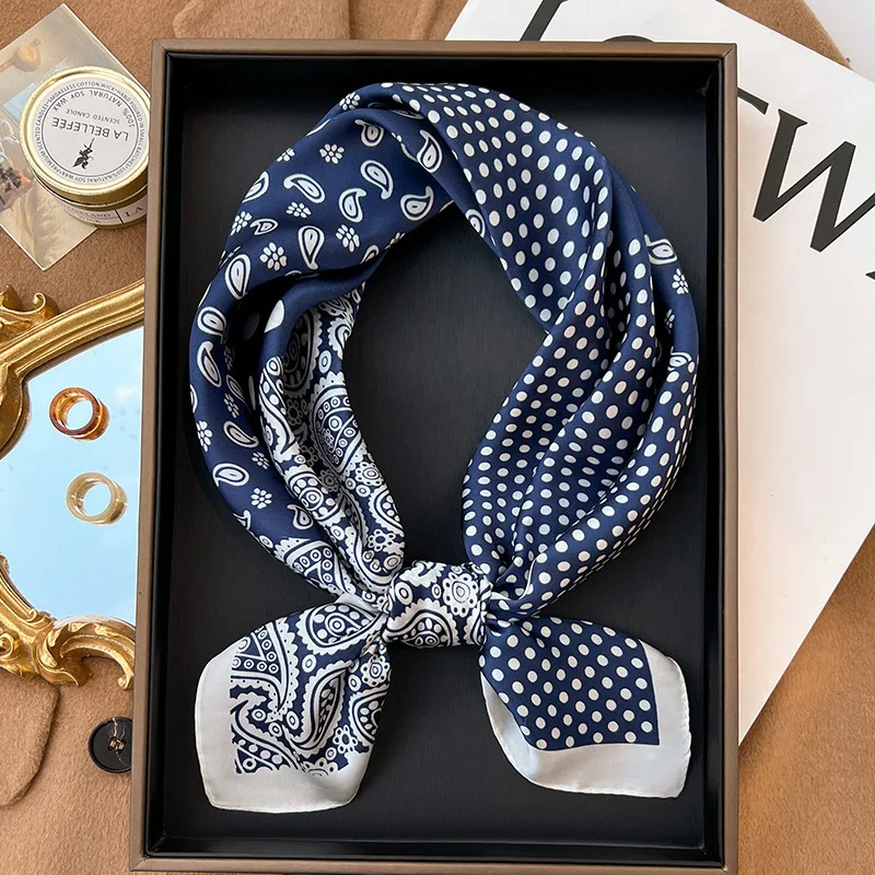 Luxury Polka Dot Silk Square Scarf Women Hijab Hair Bands Neckerchief Female Satin Shawl Ribbon Headband Fashion Wraps Bandana 4