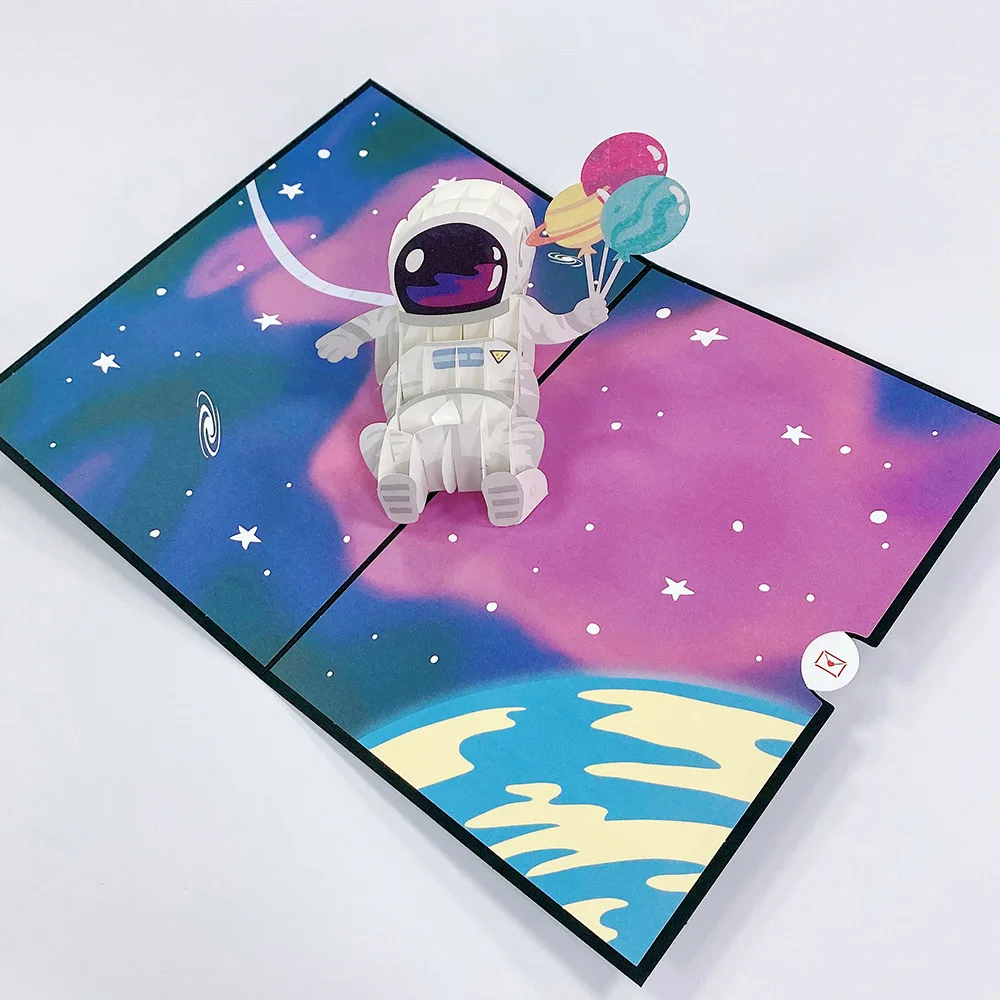 Greeting Cards 1 Pc Space Unicorn Rainbow Bridge Ocean Rocket Funny Birthday Card 3D Greeting Pop Up Birthday Card with Message Note & Envelop