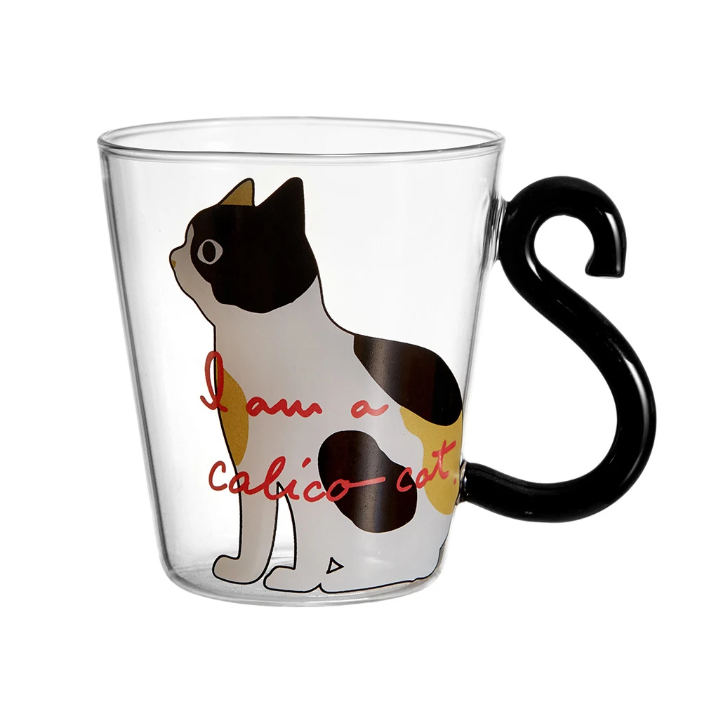Glass Coffee Cup 300ml Cute Black Cat Glass Mug Set