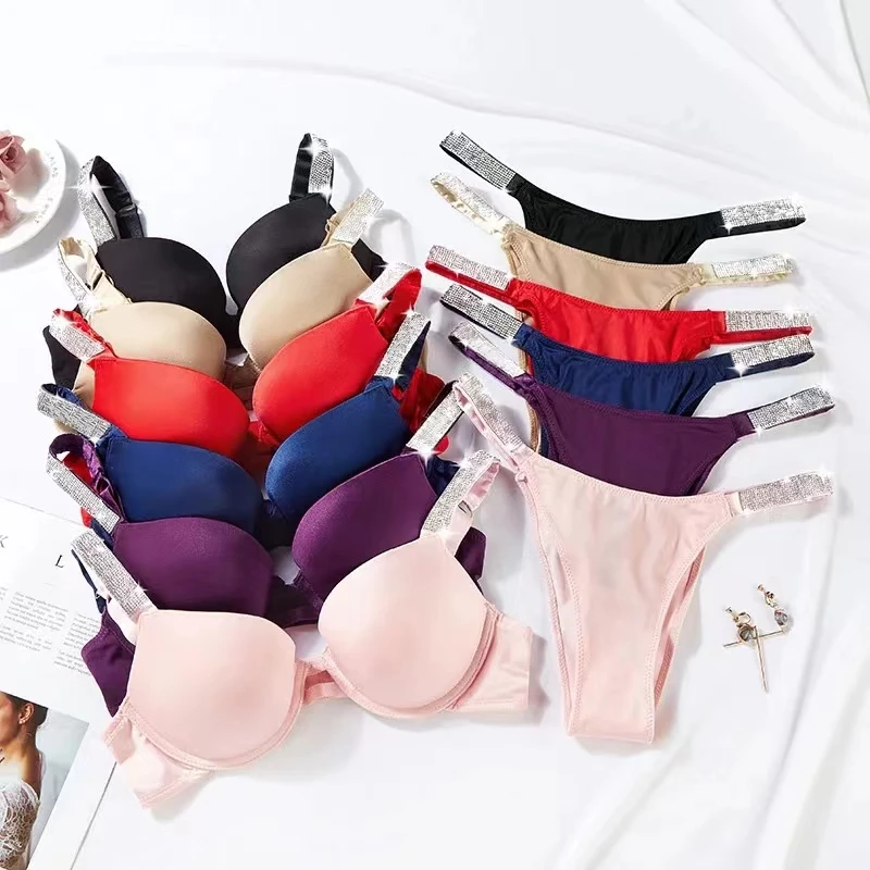 

Popular LOG Diamond underwear panty set Sexy Rhinestones Low Waist Panties Women Bikini 3D Logo Brand Design Intimates