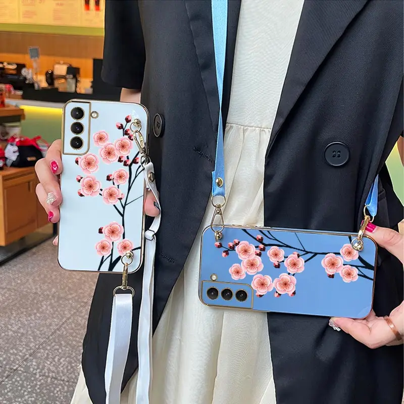 Custodia Per Telefono Con Cordino Rosso Prugna Per Samsung Galaxy S22 S22 Plus S22 Ultra S23 S23 Fe S23 Plus S21 S21 Ultra S20 Plus Cover