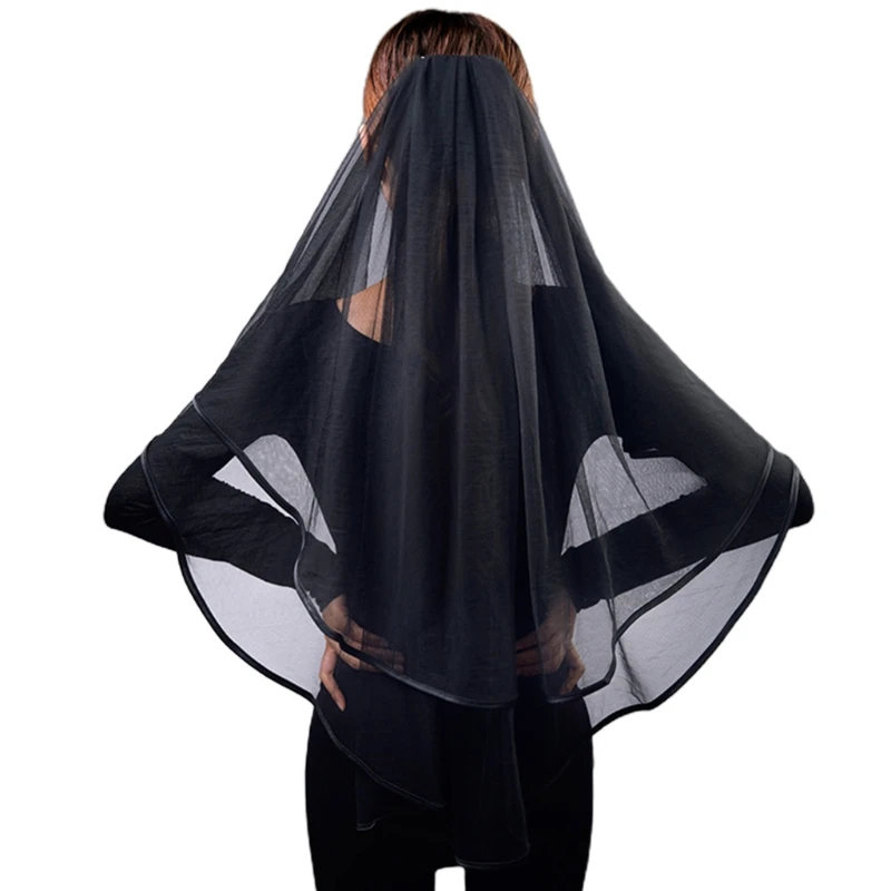 

Romantic Black Wedding Veil for Bridal Photo Photography Prop Hair Veil F0S4