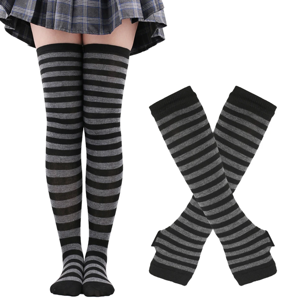 Women's Striped Knee High Socks and Gloves Set