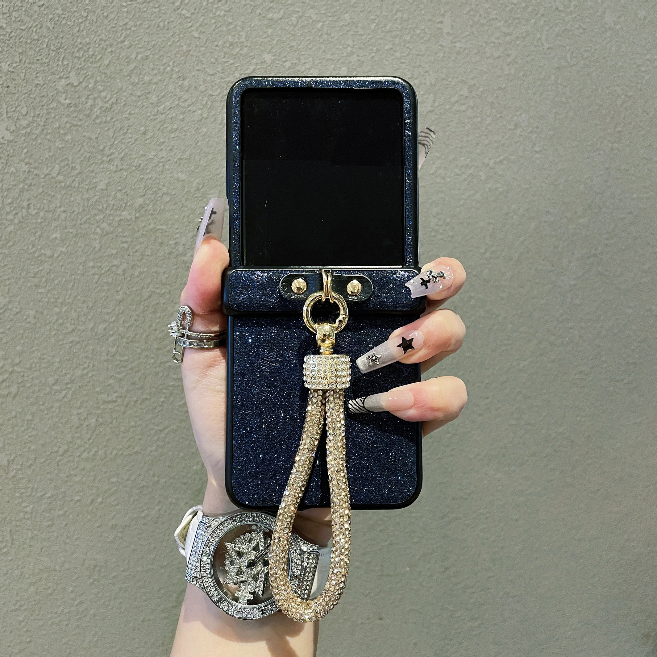 Luxury Glitter Stars Phone Case with Diamond-Plated Strap and Matte Finish