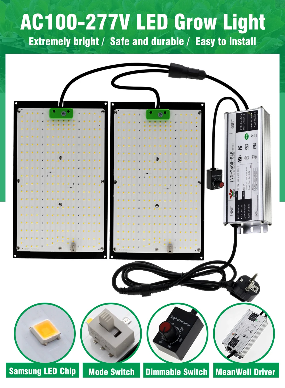LED Grow Light 120W 240W LM301H Full Spectrum Hydroponic Growing Lamp for Plant Growth Lighting Veg Flowers Greenhouse 2