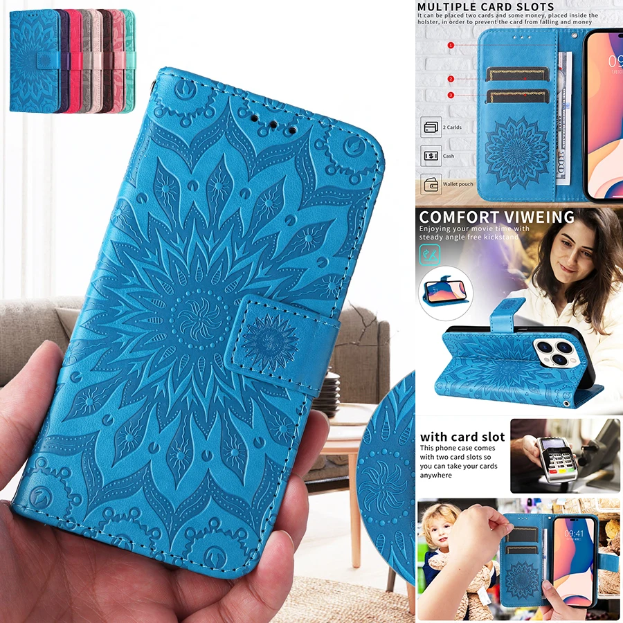 Portafoglio Custodia In Pelle Fiore Sole Per Samsung Galaxy A12 A13 A14 5G A34 5G A51 A52 A53 A71 A72 A73 S23 Plus S22 Ultra S21 Fe S20